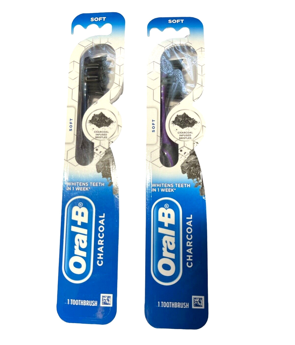 Oral-B Charcoal Infused Bristles Soft Whitening Manual Toothbrushes Pack of 2